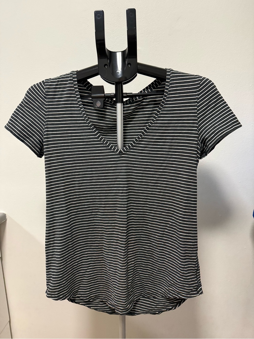 Lululemon Charcoal Grey & White Striped V-Neck Tee